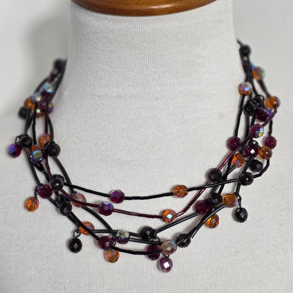Chico's Multi-Strand Beaded Necklace Multicolored Multi-Faceted Beads